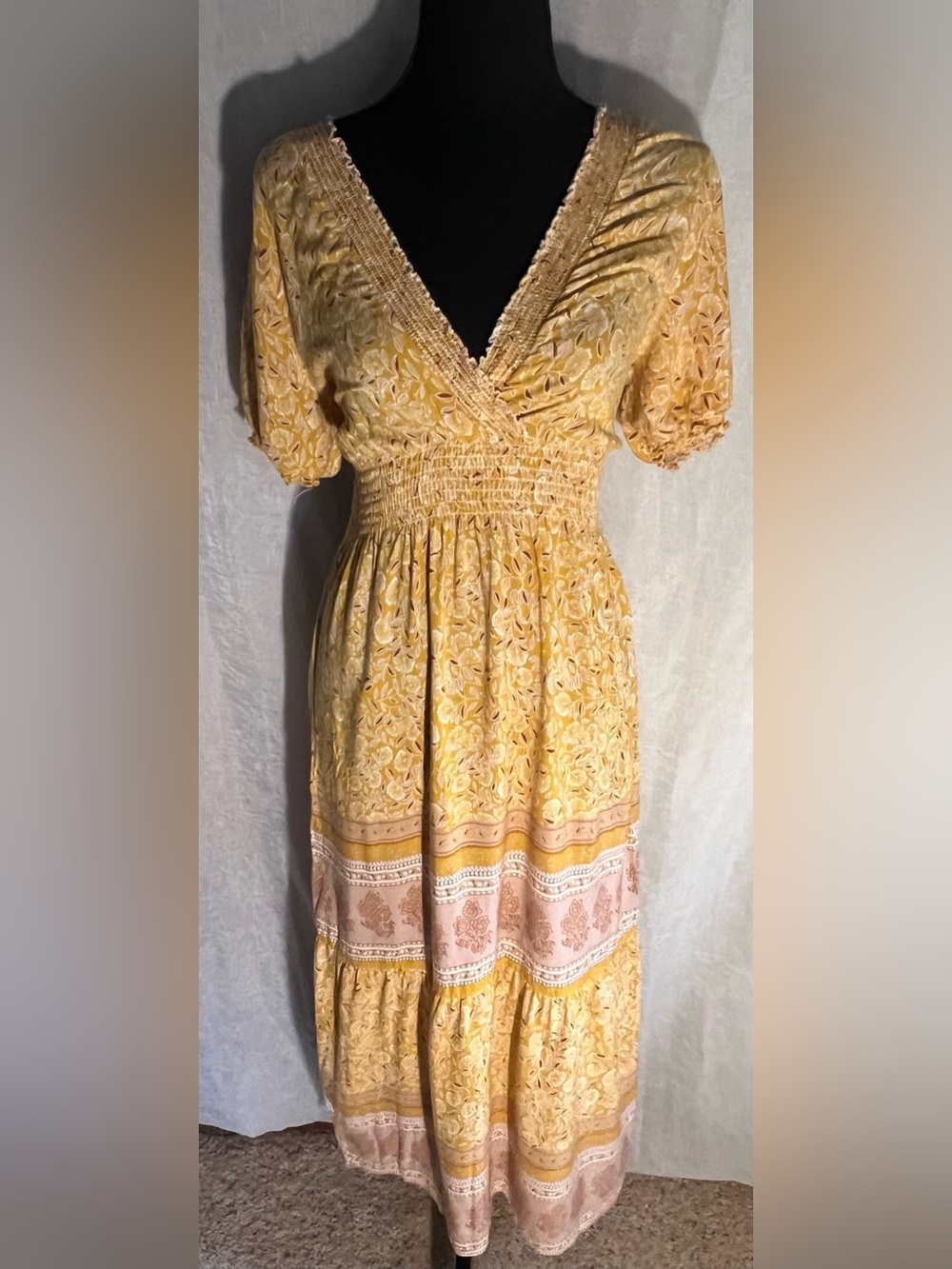 Seven islands Yellow Floral Smocked Maxi Dress